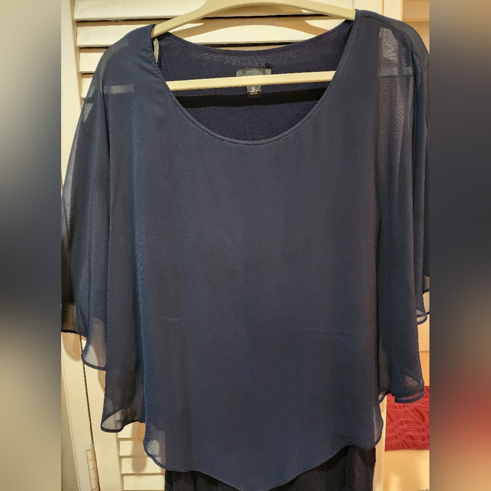 Elegant Navy Blue Sheer Women's Top XL